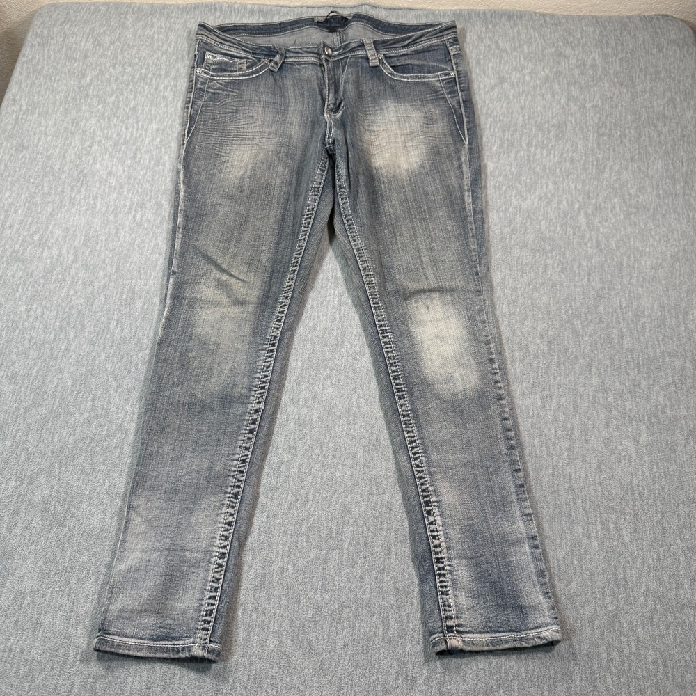 Toxic‎ Jeans Jeans Women 14 Gray Skinny Distressed Faded Low Rise Denim Stretch